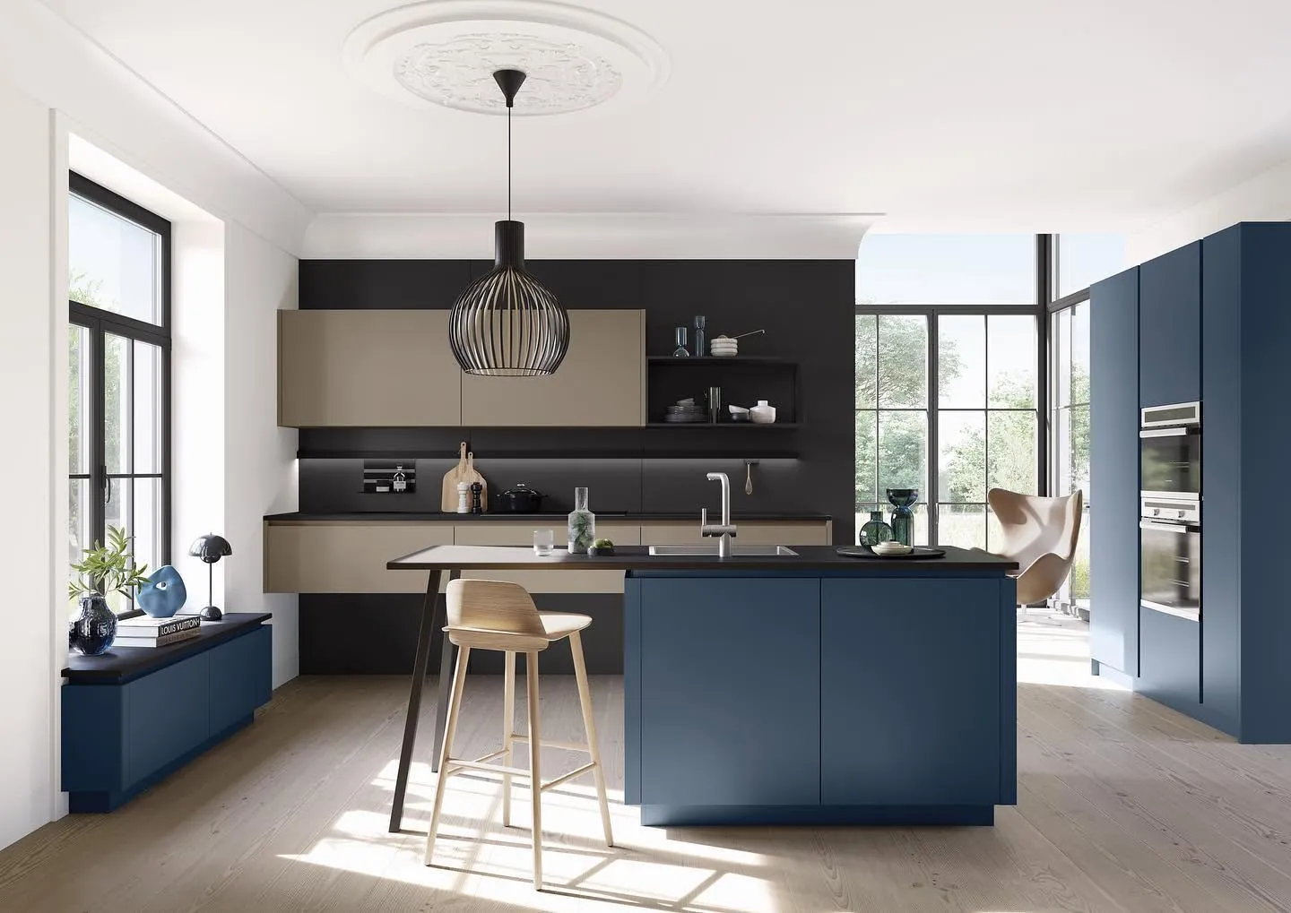 The same kitchen in deep blue