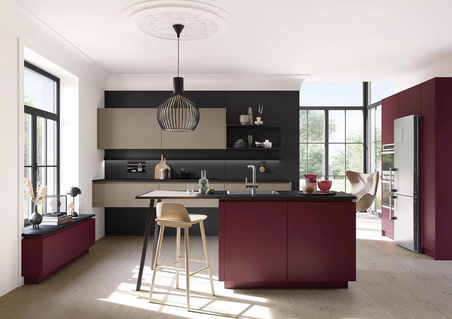 The same kitchen in burgundy
