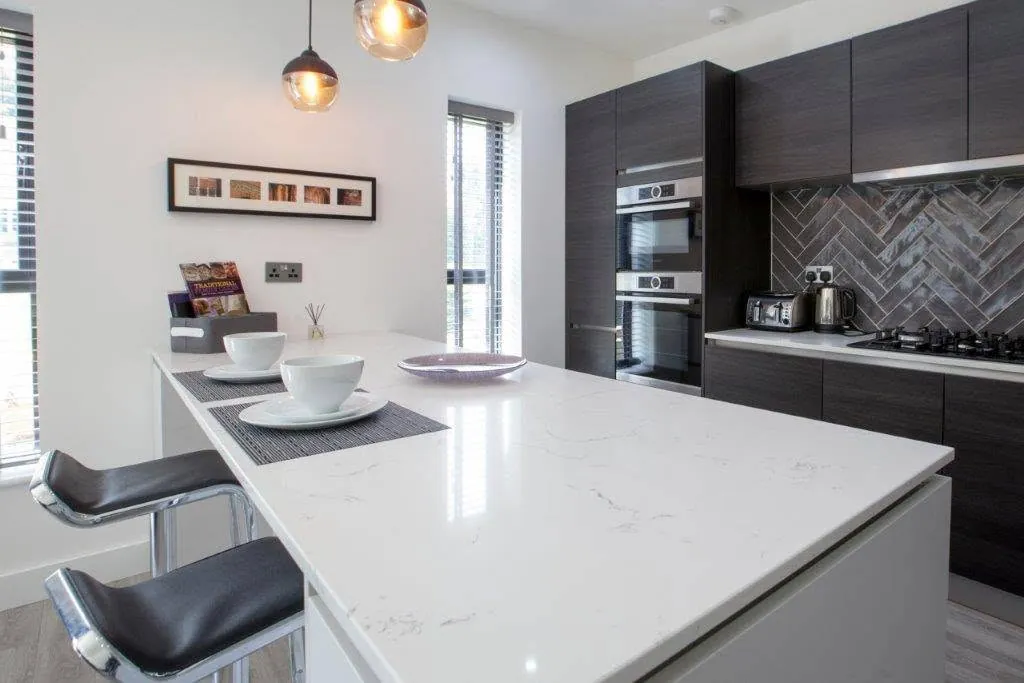Dark walnut and white marble